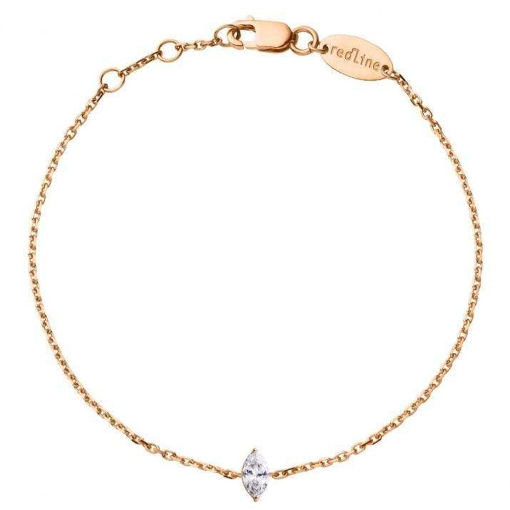 Bracelet chaîne avec diamant marquise 0.10 carat en serti griffe or rose - Redline - 0++