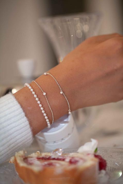 Bracelet Milakoya 5 perles sur chaine or blanc - Redline - 0++