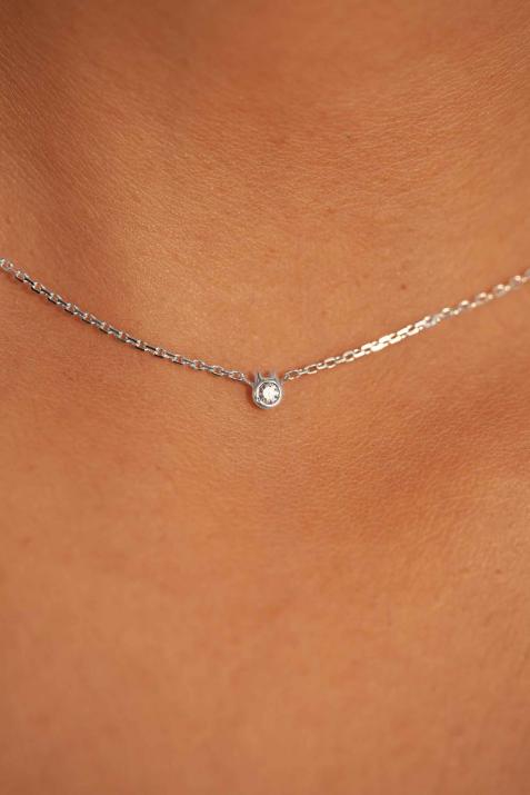Collier Chat sur chaîne avec diamant 0.05ct or blanc - Redline - 0++