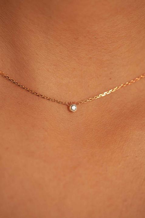 Collier Chat sur chaîne avec diamant 0.05ct or rose - Redline - 0++