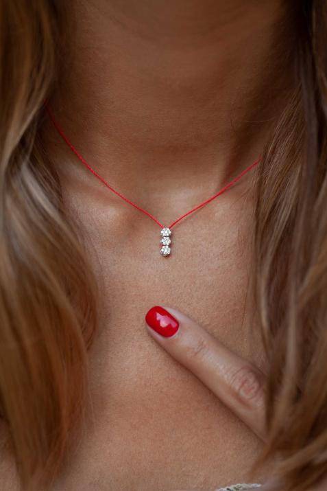 String Necklace For Women with 0.15ct Round Diamond in White Gold Cluster Setting - Redline - 0++