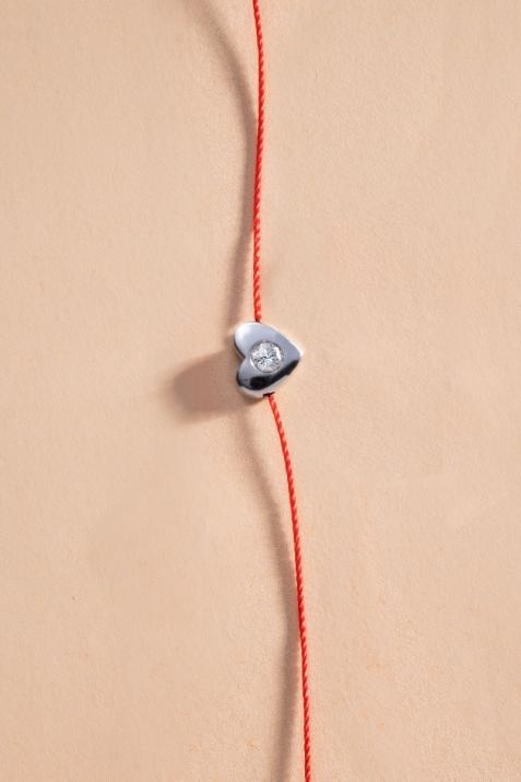 Bracelet fil coeur avec diamant 0.05 carat en argent 925 - Redline - 0++