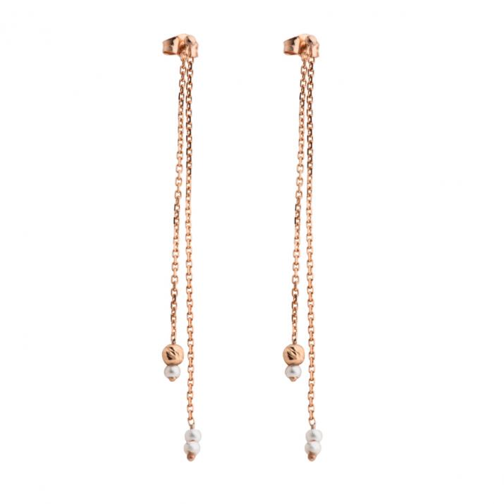 Boucles d'oreilles pendante avec perles Akoya or rose - Redline - 0++