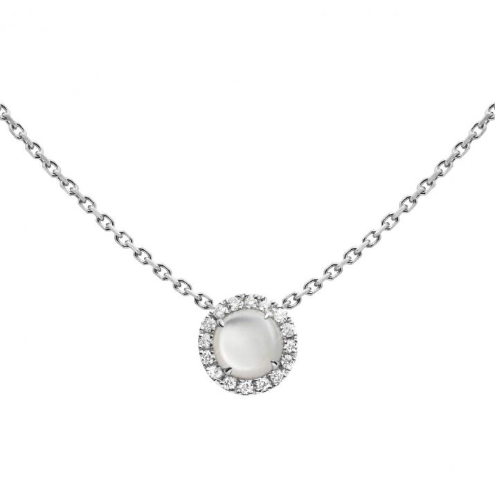 Collier chaîne nacre et diamants en serti griffe or blanc - Redline