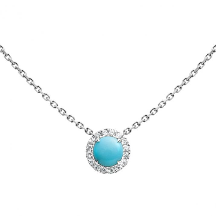 Collier chaîne turquoise et diamants en serti griffe or blanc - Redline