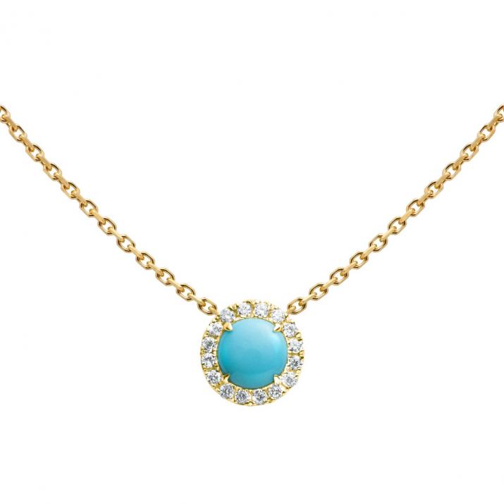 Collier chaîne turquoise et diamants en serti griffe or jaune - Redline