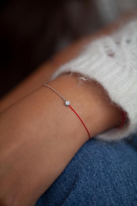 Bracelet fil et chaîne avec diamants 0.05 carat serti griffe or blanc - Redline - 0++