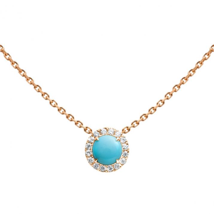 Collier chaîne turquoise et diamants en serti griffe or rose - Redline