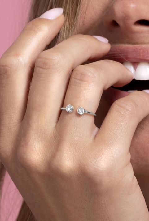 Bague demi jonc avec diamant 0.2 carat en serti clos or blanc - Redline - 0++