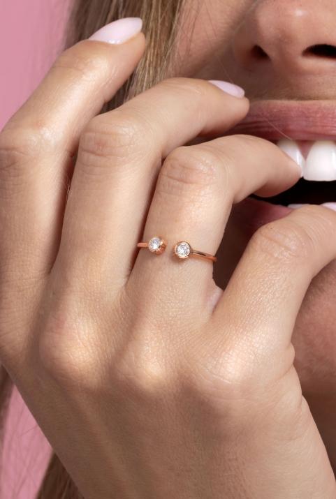 Bague demi jonc avec diamant 0.2 carat en serti clos or rose - Redline - 0++