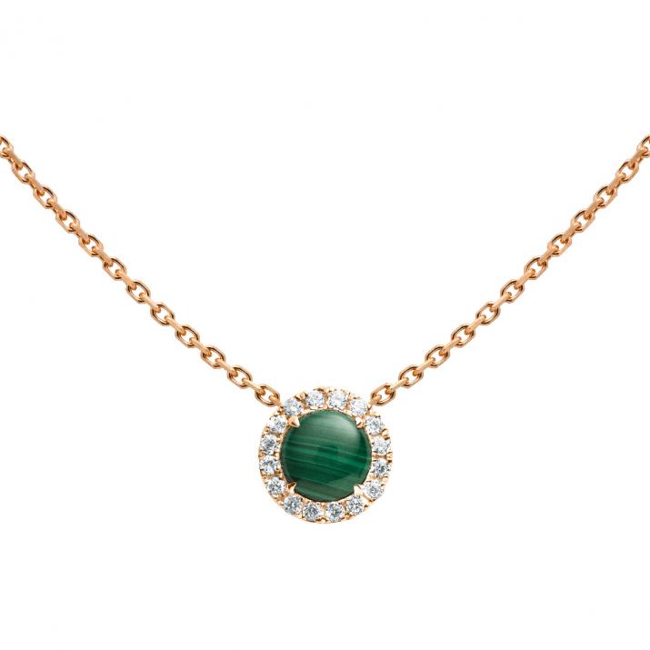 Collier chaîne malachite et diamants en serti griffe or rose - Redline