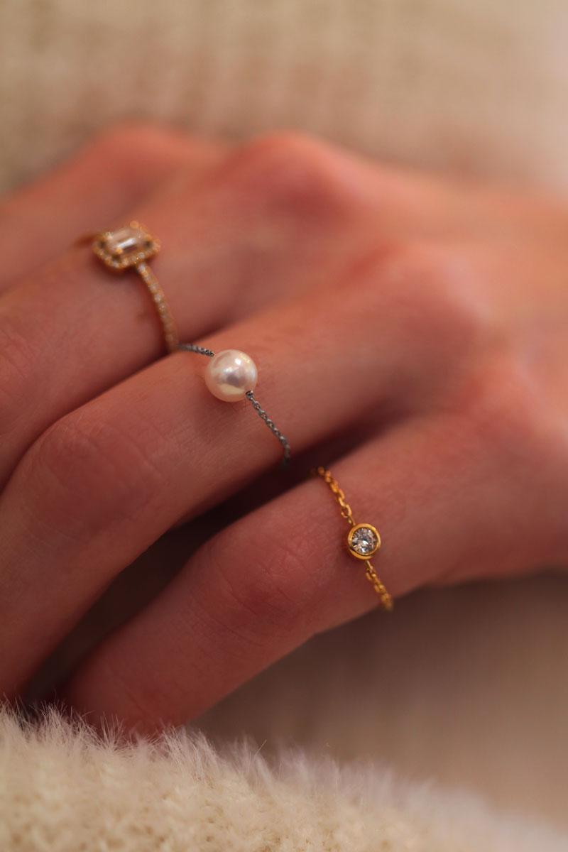 Bague chaine top perle