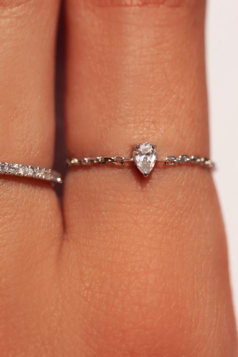 Redline Bijoux Altesse Bague avec 0.10ct Diamant Poire en Or Blanc Serti Griffe Redline