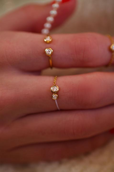 Bague fil et chaîne avec diamant 0.15 carat en serti clos or jaune - Redline - 0++