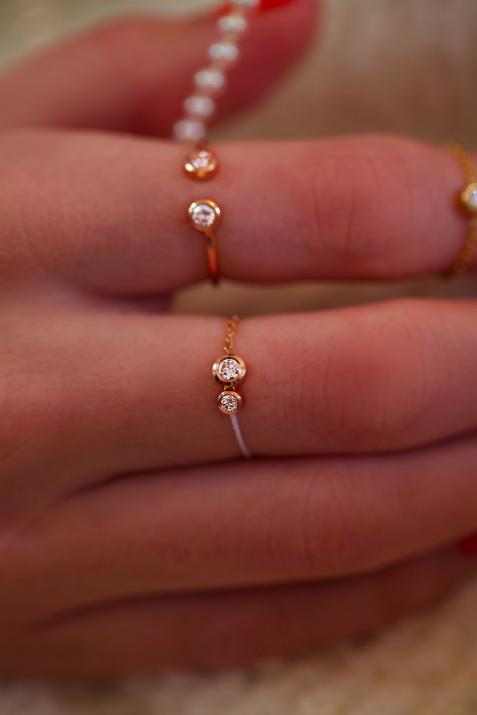 Bague fil et chaîne avec diamant 0.15 carat en serti clos or rose - Redline - 0++