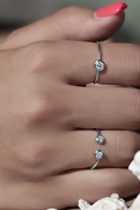 Bague jonc avec diamant 0.1 carat en serti clos or blanc - Redline - 0++