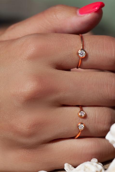 Bague jonc avec diamant 0.1 carat en serti clos or rose - Redline - 0++