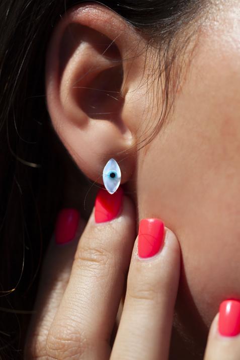 Boucles d'oreilles oeil protecteur or blanc avec diamant - Redline - 0++