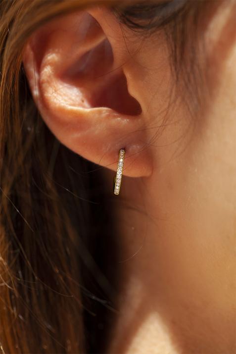 Boucles d'oreilles créole or jaune pavé diamants 0.14 ct - Redline - 0++