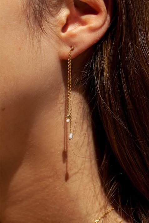 Boucles d'oreilles pendante avec perles Akoya or jaune - Redline - 0++