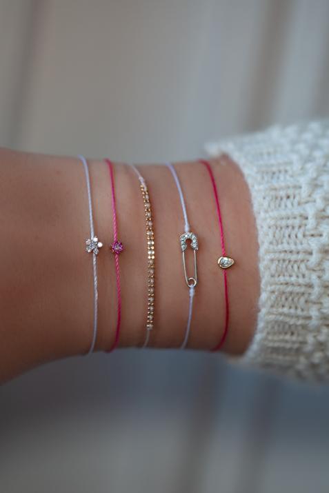 Bracelet Fil Femme avec 0.029ct Diamant Rond en Or Blanc Pavé - Redline - 0++