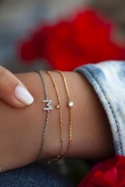 Bracelet Chaîne Alphabet Diamant Pavé Or Blanc - Redline - 0++