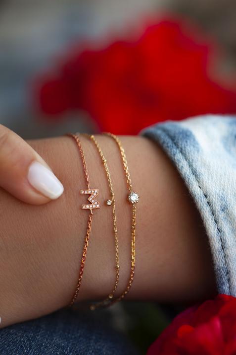 Bracelet Chaîne Alphabet Diamant Pavé Or Rose - Redline - 0++