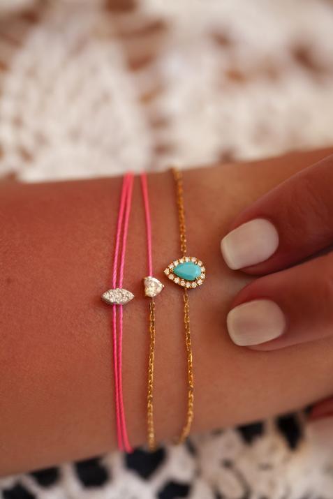Bracelet chaîne turquoise et diamants en or jaune - Redline - 0++