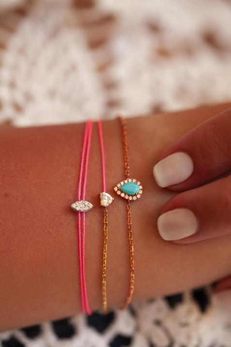 Bracelet chaîne turquoise et diamants en or rose - Redline - 0++