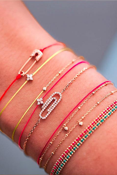 Bracelet chaîne trombone or blanc pavé diamants - Redline - 0++