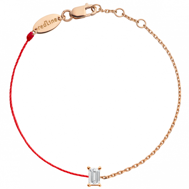 Bracelet fil et chaîne avec diamant baguette 0.10 carat en serti griffe or rose - Redline - 0++