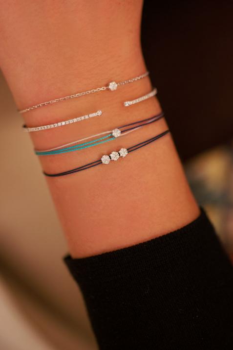 Bracelet 2 fils avec diamant 0.3 ct en serti invisible or blanc - Redline - 0++