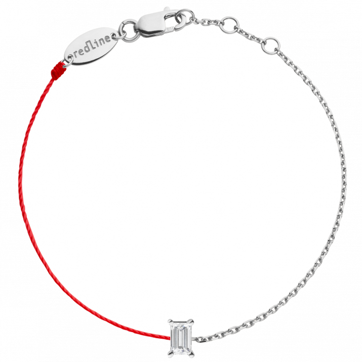 Bracelet fil et chaîne avec diamant baguette 0.10 carat en serti griffe or blanc - Redline - 0++