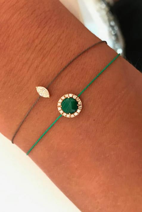 Bracelet fil malachite et diamants en serti griffe or blanc - Redline - 0++