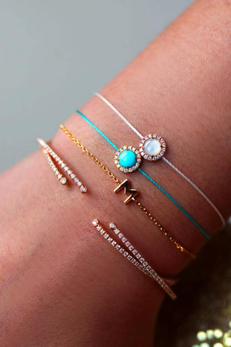 Bracelet fil nacre et diamants en serti griffe or blanc - Redline - 0++