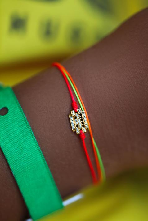 Bracelet fil brodé robot or jaune pavé diamant - Redline - 0++