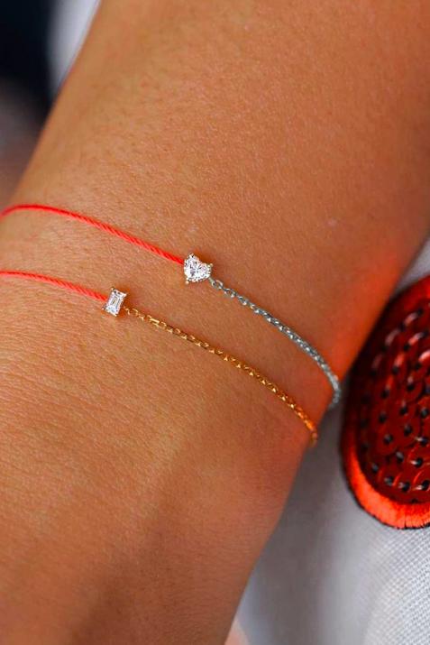 Bracelet fil et chaîne avec diamant coeur 0.10 carat en serti griffe or blanc - Redline - 0++