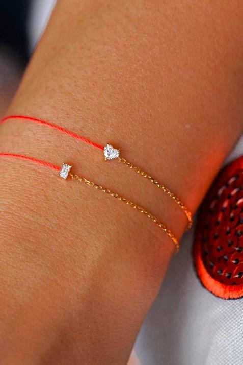 Bracelet fil et chaîne avec diamant coeur 0.10 carat en serti griffe or jaune - Redline - 0++