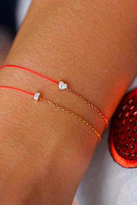Bracelet fil et chaîne avec diamant coeur 0.10 carat en serti griffe or rose - Redline - 0++