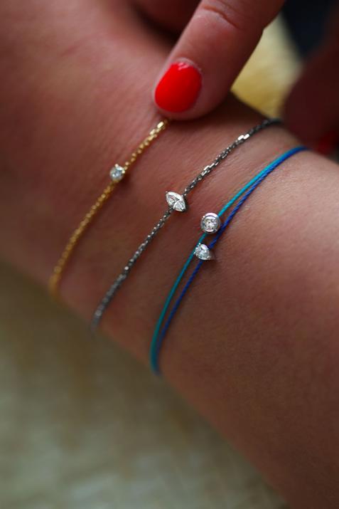 Bracelet chaîne avec diamant marquise 0.10 carat en serti griffe or noir - Redline - 0++