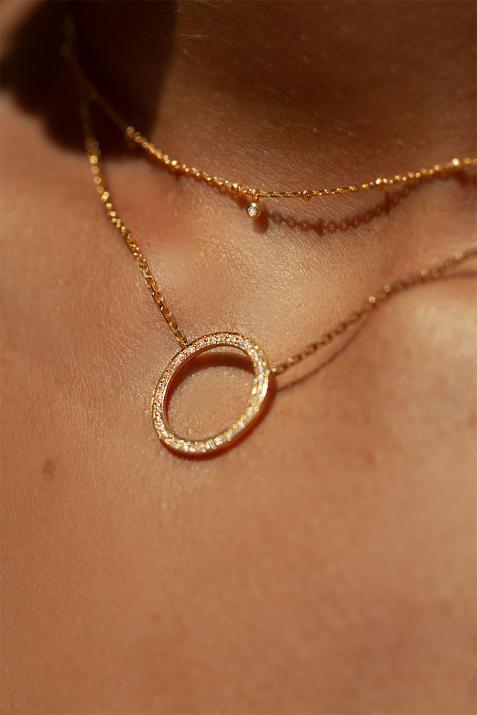 Collier chaîne cercle pavé diamant or jaune - Redline - 0++