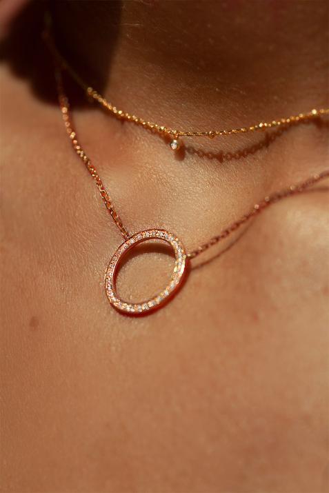 Collier chaîne cercle pavé diamant or rose - Redline - 0++