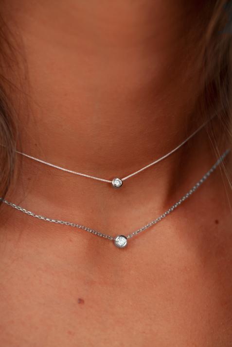 Collier chaîne avec diamant 0.20 carat serti clos or blanc - Redline - 0++