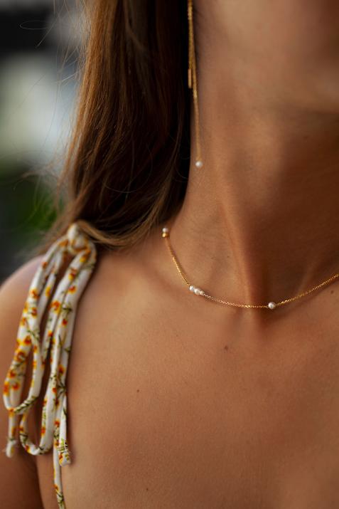 Collier sautoir avec perles et diamant or jaune - Redline - 0++