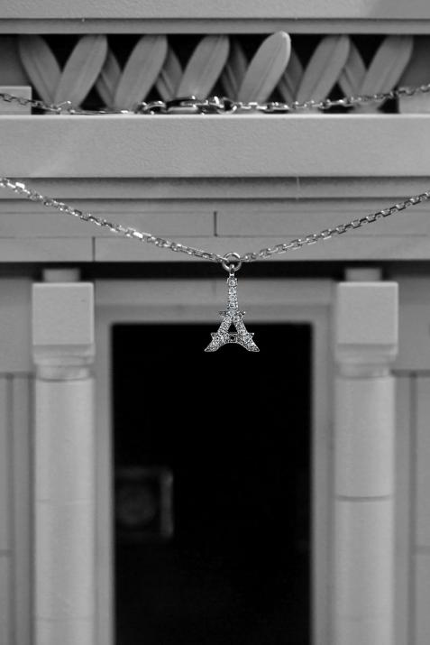 Collier chaîne tour eiffel or blanc pavé diamants - Redline - 0++