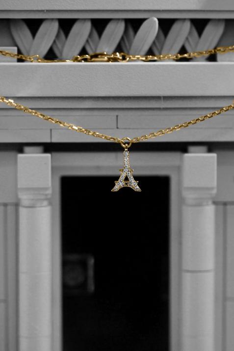 Collier chaîne tour eiffel or jaune pavé diamants - Redline - 0++