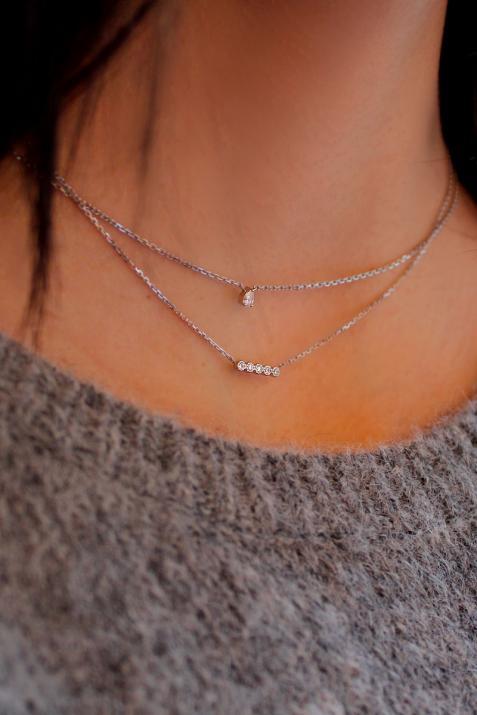 Collier chaîne avec diamants 0.07 carat serti griffe or blanc - Redline - 0++