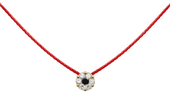 Collier fil avec des diamants blancs et un diamant noir en serti invisible or jaune - Redline - 0++