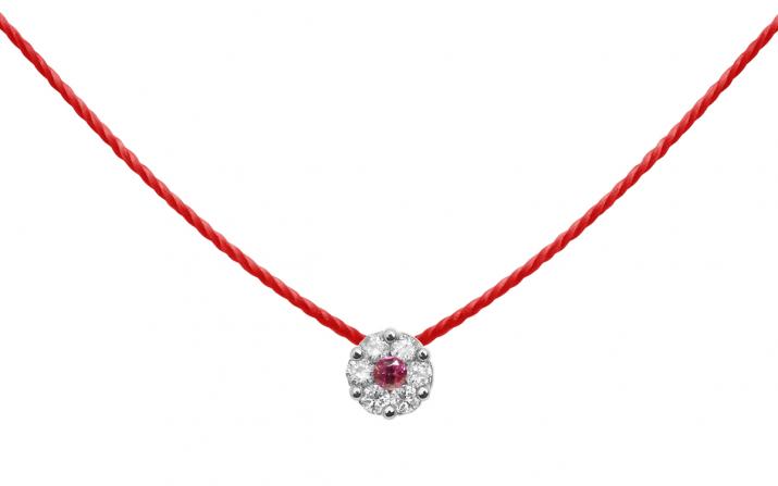 Collier fil avec diamants blancs et saphir rose or blanc - Redline - 0++