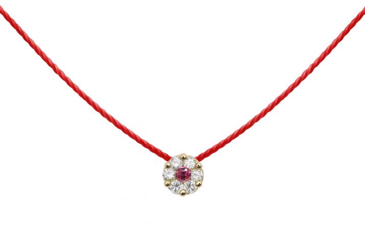 Collier fil avec diamants blancs et saphir rose or jaune - Redline - 0++
